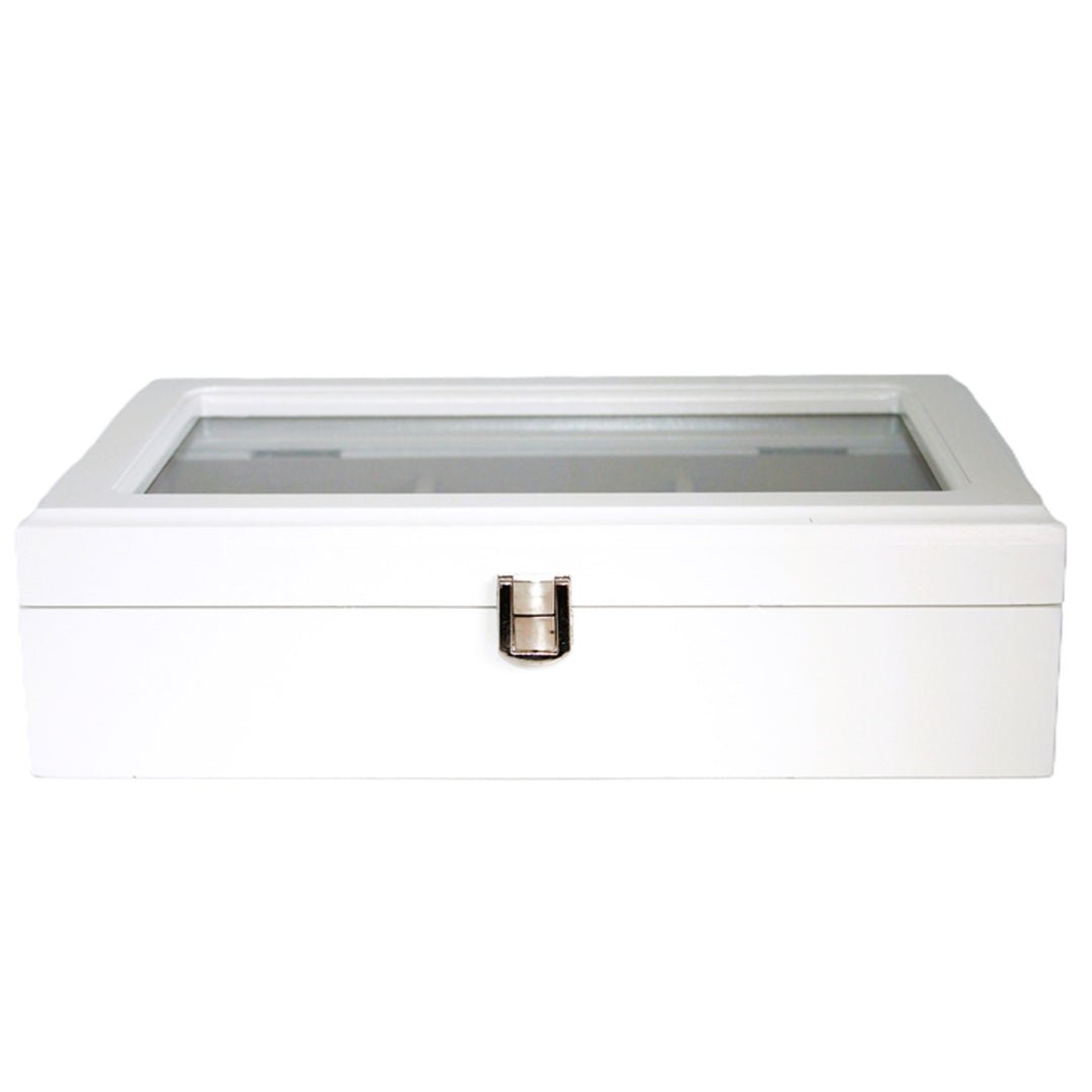 Joyero, madera, blanco, organizador, compartimentos, tapa de cristal, Reina Isabel