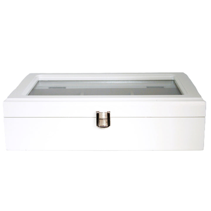 Joyero, madera, blanco, organizador, compartimentos, tapa de cristal, Reina Isabel