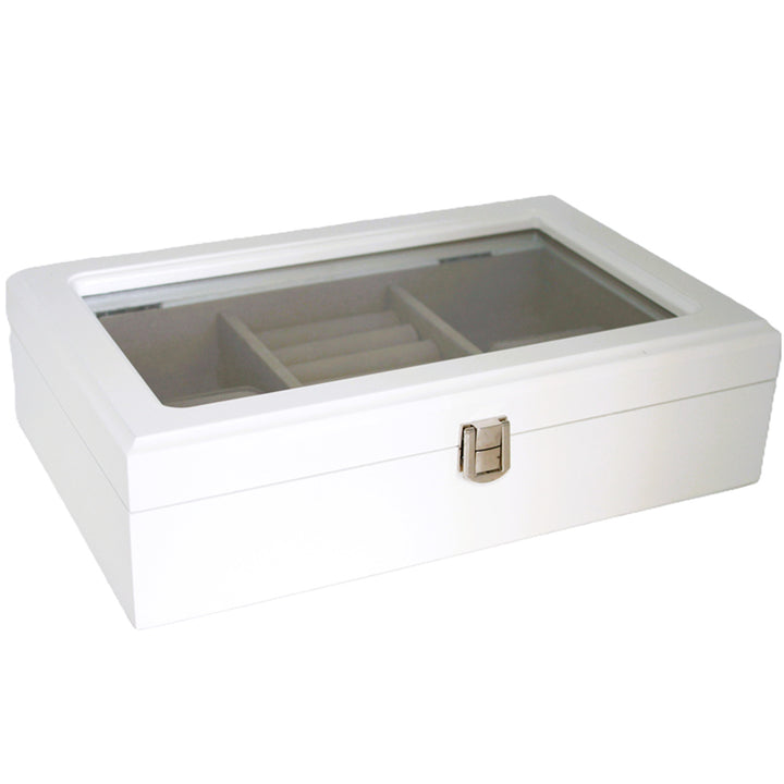 Joyero, madera, blanco, organizador, compartimentos, tapa de cristal, Reina Isabel