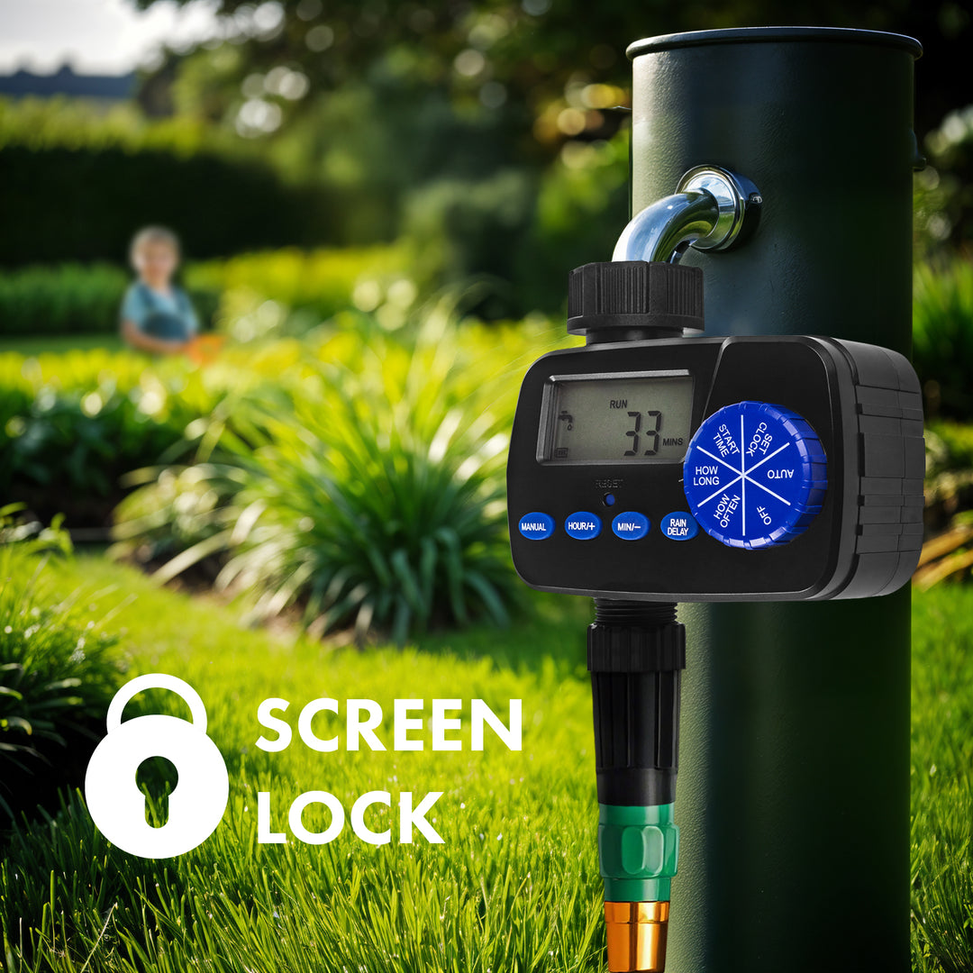 Controlador electrónico de riego GreenBlue, programador, fuente de alimentación 2x1,5V AA, GB390 + 2x pila alcalina Varta Industrial AA