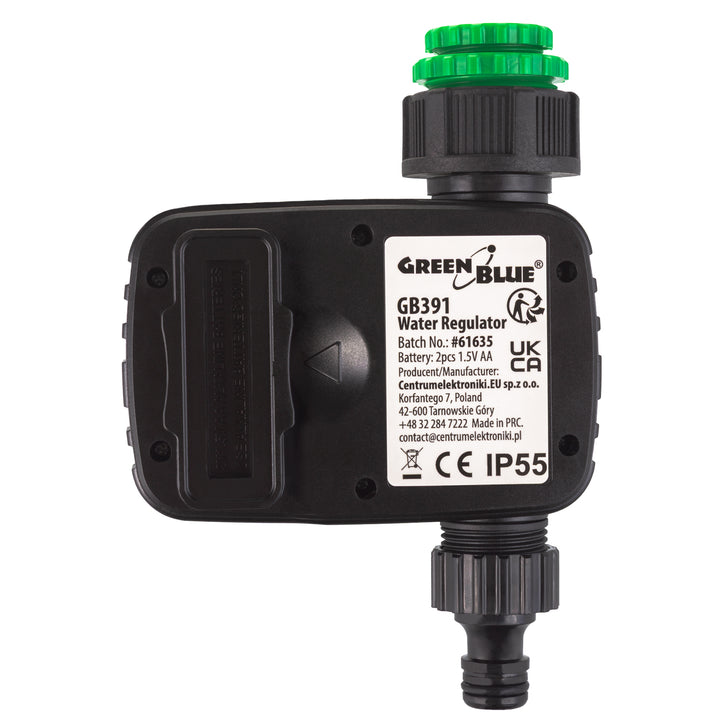 Controlador electrónico de riego GreenBlue, programador, fuente de alimentación 2x 1,5V AA, GB391 + 2x pilas alcalinas Varta Industrial AA