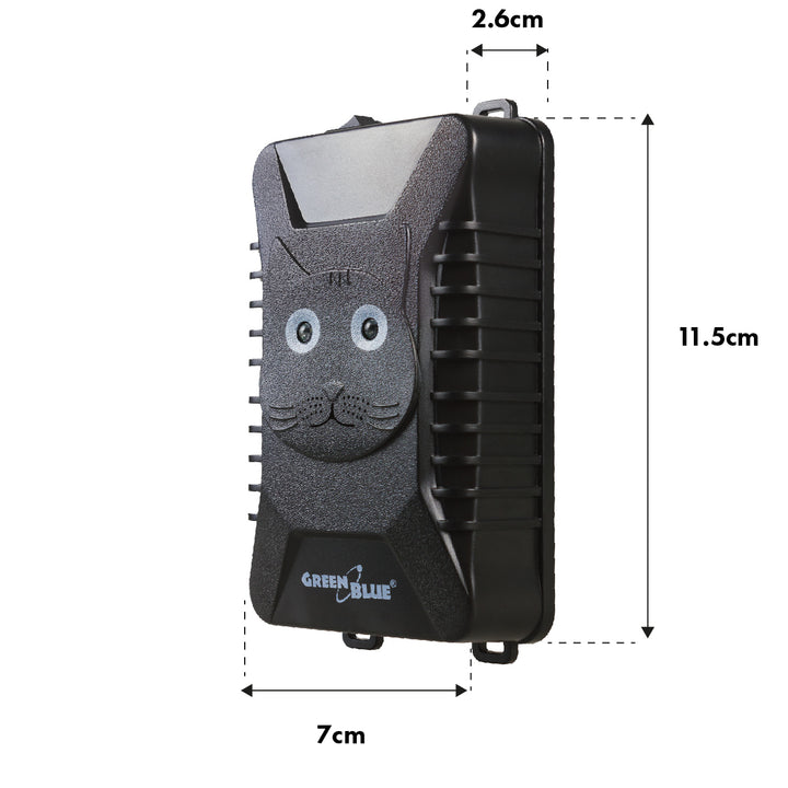 Ahuyentador de roedores y martas GreenBlue GB725 con ultrasonidos y LED + 4 pilas AA Varta Industrial