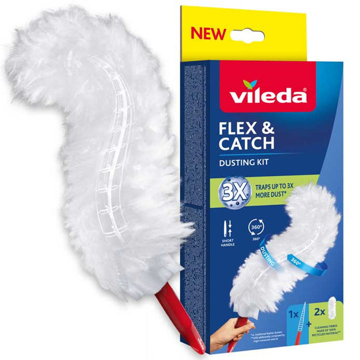 Escoba Flex&Catch de Vileda, con mango corto, 2 cartuchos incluidos, antideslizante, cabeza flexible, 179432