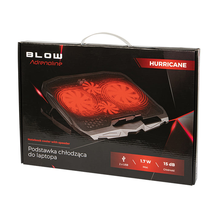 Soporte de refrigeración para portátil Blow Hurricane, cuatro ventiladores, iluminación roja, concentrador USB integrado