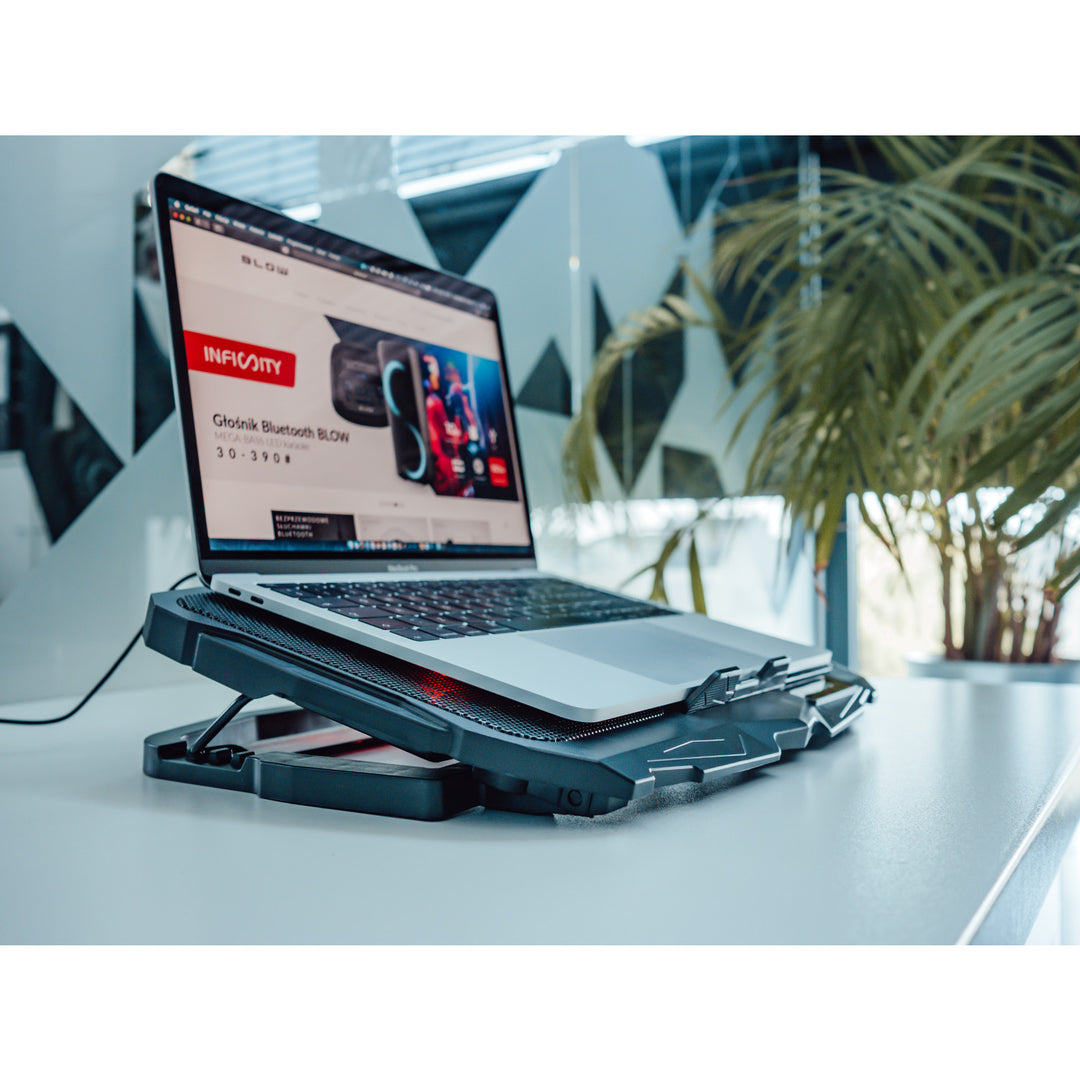 Soporte de refrigeración para portátil Blow Hurricane, cuatro ventiladores, iluminación roja, concentrador USB integrado