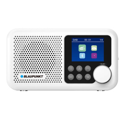 Radio portátil Blaupunkt, radio digital DAB+ y sintonizador FM, Bluetooth, salida de auriculares, pantalla en color de 2,4 pulgadas, función de reloj y alarma, funciona con pilas y se recarga mediante USB-C, DR8WH