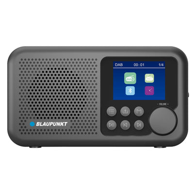 Radio portátil Blaupunkt, radio digital DAB+ y sintonizador FM, Bluetooth, salida de auriculares, pantalla en color de 2,4 pulgadas, función de reloj y alarma, funciona con pilas y se recarga mediante USB-C, DR8BK
