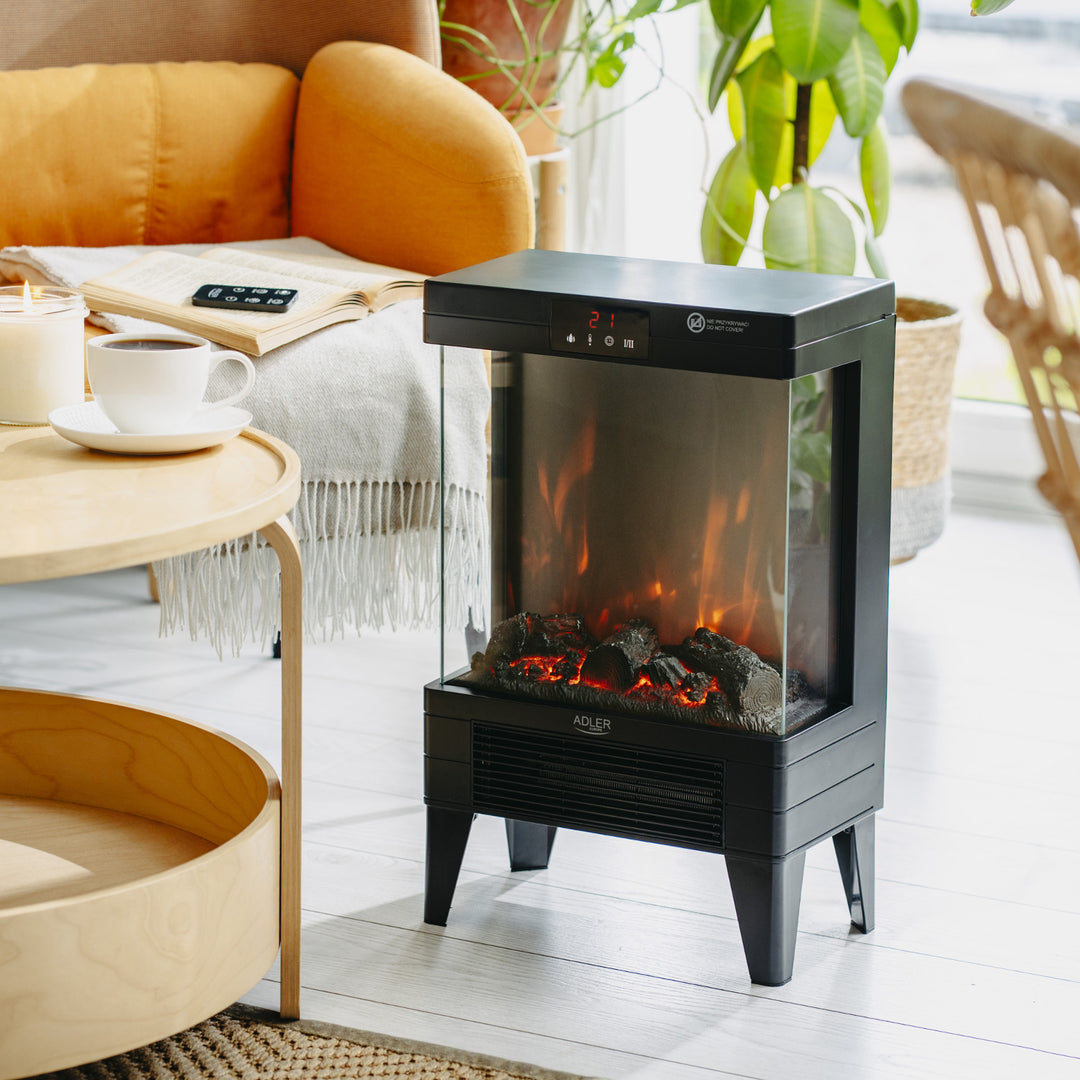 Chimenea eléctrica LED con mando a distancia, 2 potencias de calefacción 1000W/2000W, termostato, Adler AD 7755