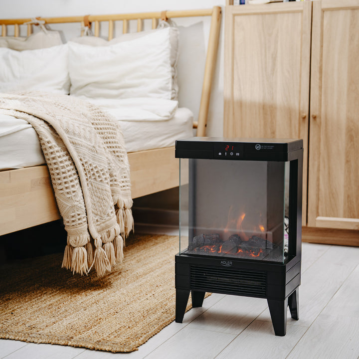 Chimenea eléctrica LED con mando a distancia, 2 potencias de calefacción 1000W/2000W, termostato, Adler AD 7755