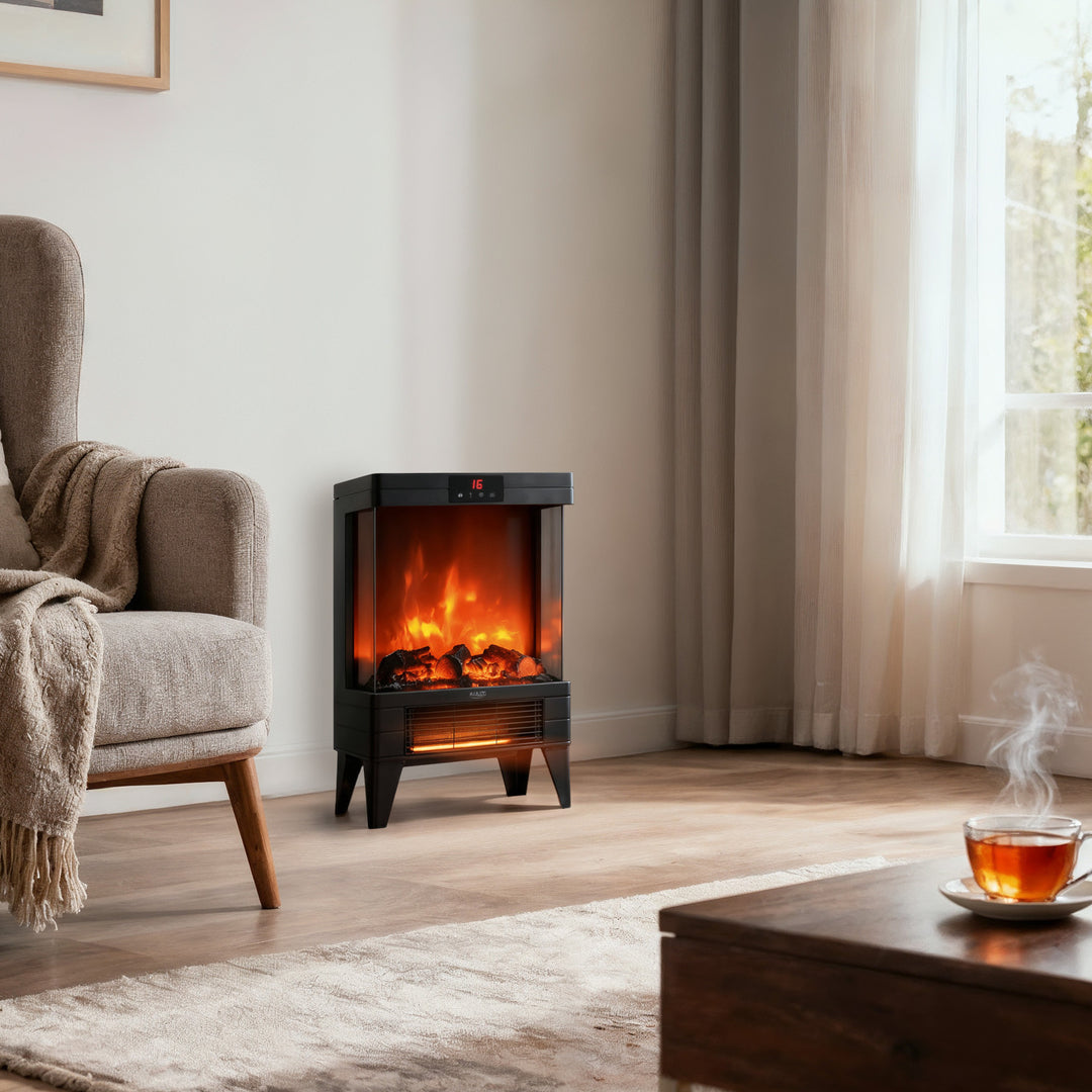 Chimenea eléctrica LED con mando a distancia, 2 potencias de calefacción 1000W/2000W, termostato, Adler AD 7755