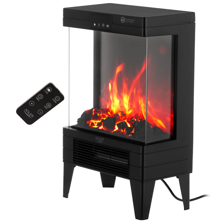 Chimenea eléctrica LED con mando a distancia, 2 potencias de calefacción 1000W/2000W, termostato, Adler AD 7755