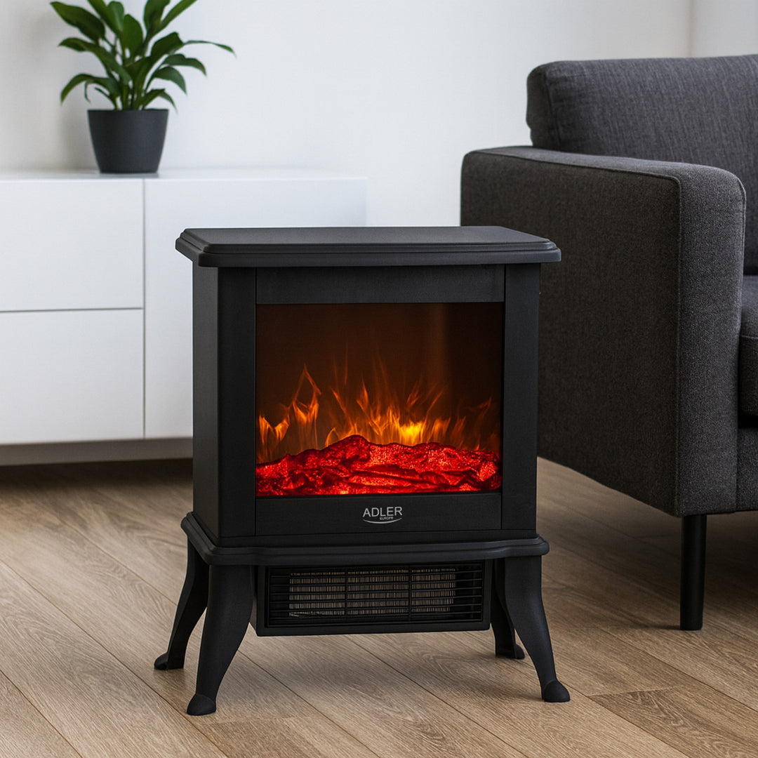 Chimenea eléctrica Adler, 2 niveles de calefacción, potencia máx. 1800W, termostato, efecto llama 3D, AD 7754