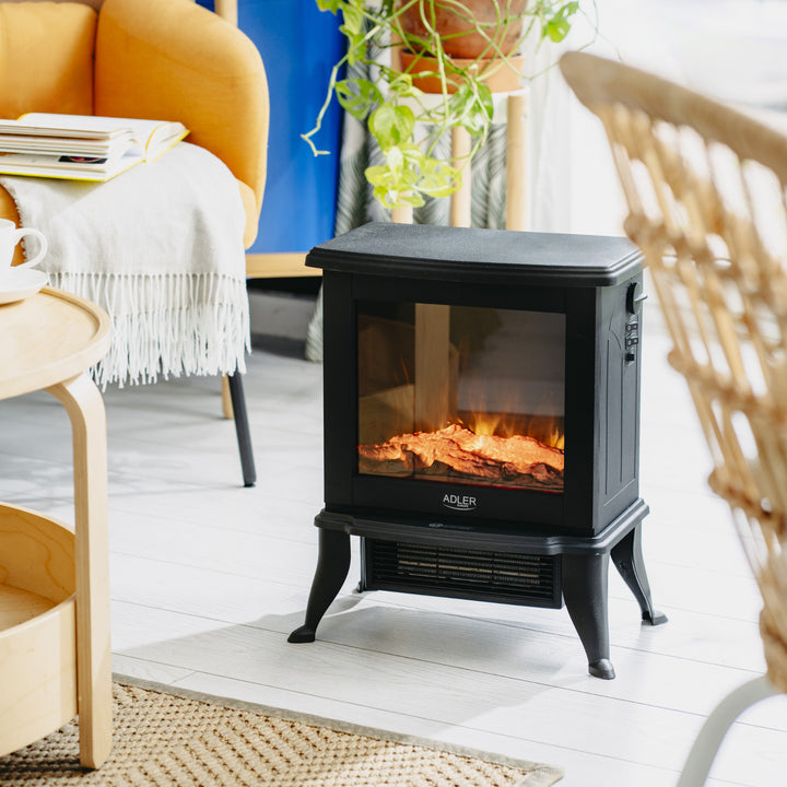 Chimenea eléctrica Adler, 2 niveles de calefacción, potencia máx. 1800W, termostato, efecto llama 3D, AD 7754