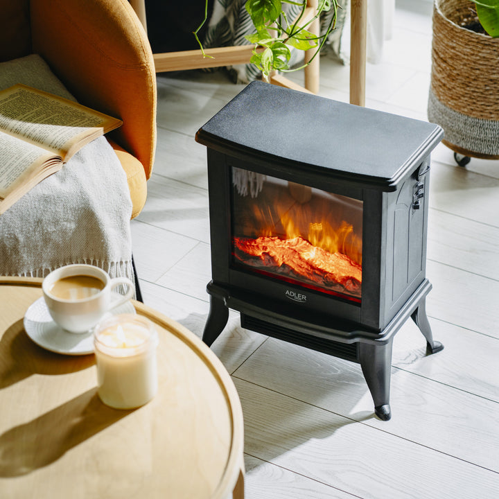 Chimenea eléctrica Adler, 2 niveles de calefacción, potencia máx. 1800W, termostato, efecto llama 3D, AD 7754