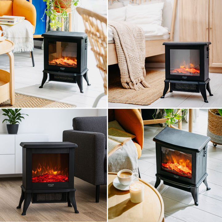 Chimenea eléctrica Adler, 2 niveles de calefacción, potencia máx. 1800W, termostato, efecto llama 3D, AD 7754