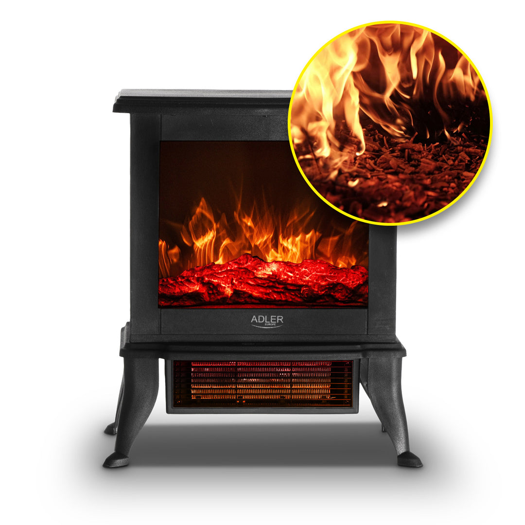 Chimenea eléctrica Adler, 2 niveles de calefacción, potencia máx. 1800W, termostato, efecto llama 3D, AD 7754