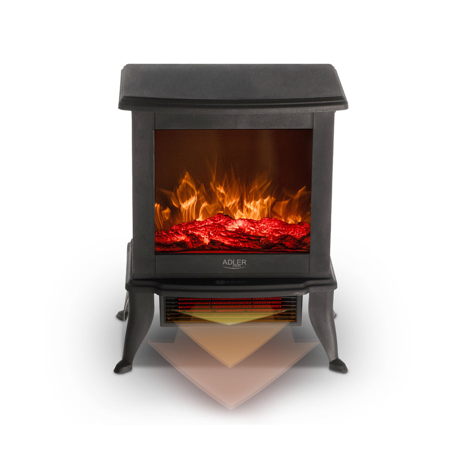 Chimenea eléctrica Adler, 2 niveles de calefacción, potencia máx. 1800W, termostato, efecto llama 3D, AD 7754