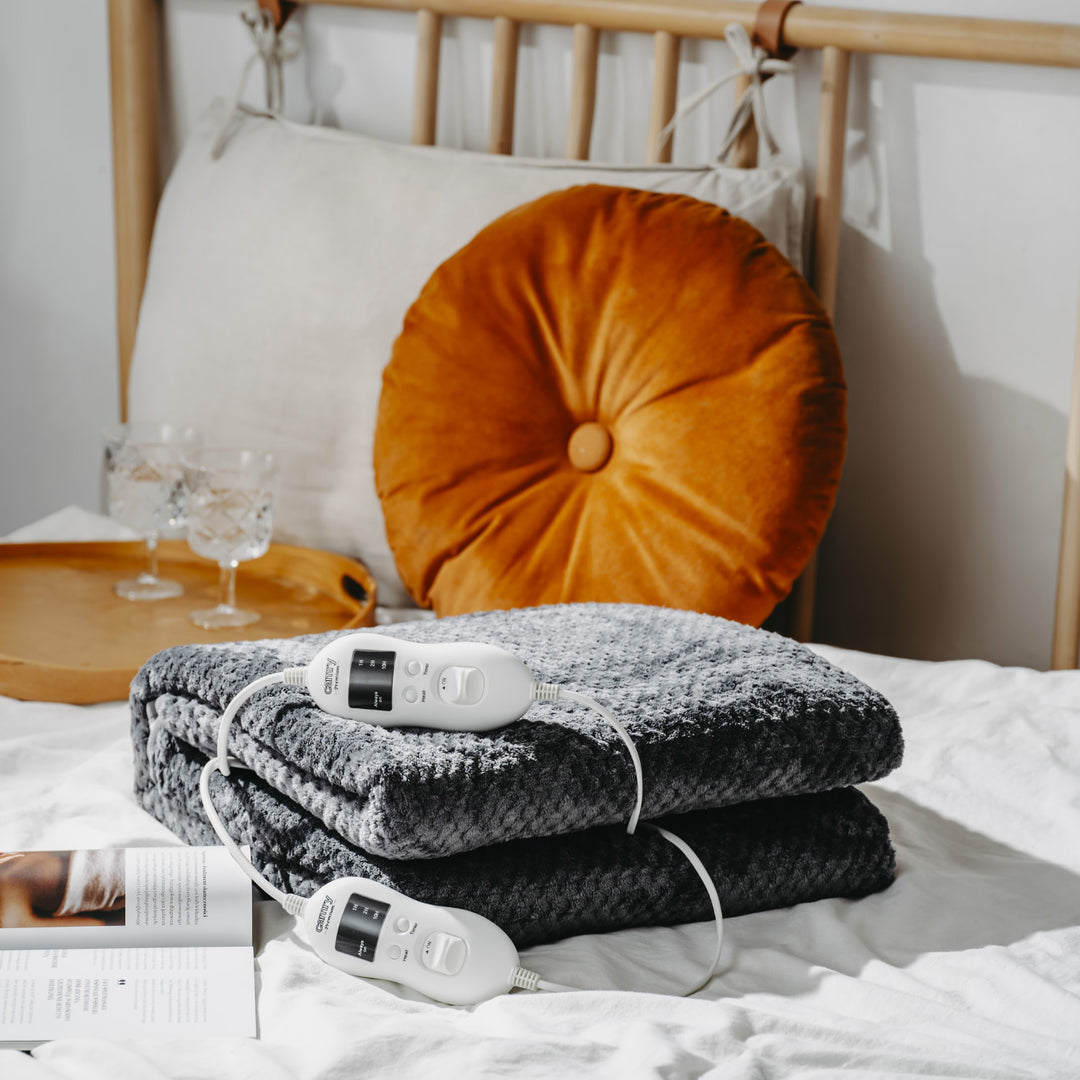 Manta eléctrica Camry, para 2 personas, dimensiones 150x160cm, 8 niveles de calefacción, potencia 2 x 60W, gris, CR 7417