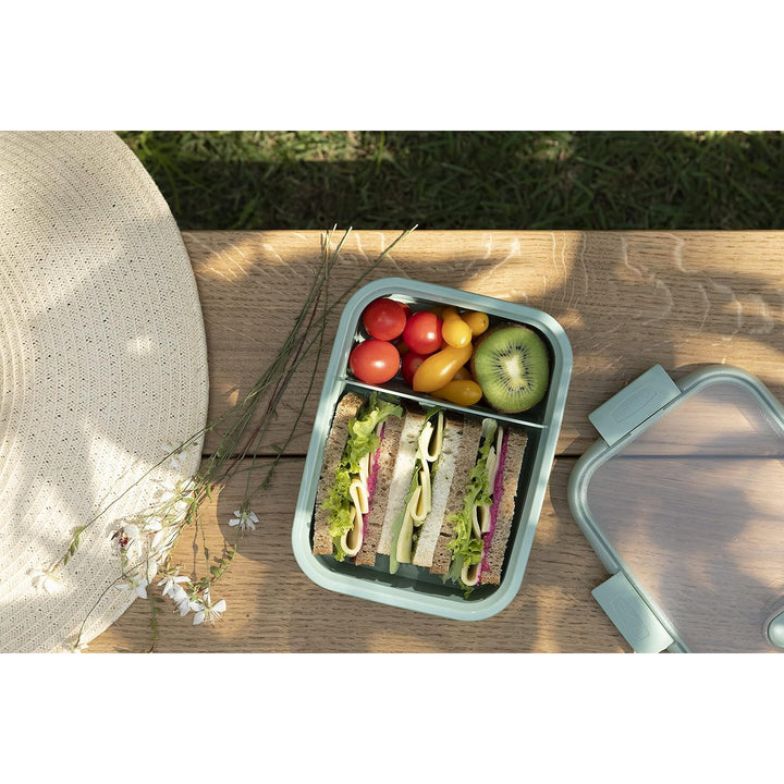 Recipiente para alimentos Dual Curver, tapa a prueba de fugas, válvula en la tapa, 100% reciclado, se puede utilizar en el microondas, dos compartimentos 0,6L + 0,3L, 250000