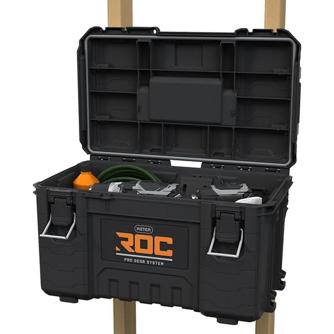 Caja de herramientas Keter ROC Pro Gear 2.0, capacidad de carga de 54 kg, con asas Pro Mount, organizador incluido, posibilidad de colgarla en la pared, 256984