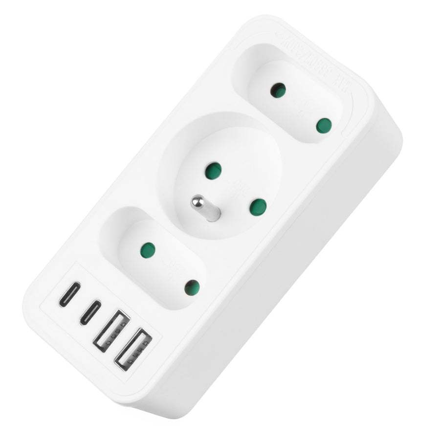 Toma de corriente x3 + 4xUSB Maclean, divisor de 3 tomas, 2xUSB A, 2xUSB C PD 20W, 1x16A + 2x6A, MCE248 F/W, 2 piezas
