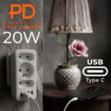 Toma de corriente x3 + 4xUSB Maclean, divisor de 3 tomas, 2xUSB A, 2xUSB C PD 20W, 1x16A + 2x6A, MCE248 F/W, 2 piezas