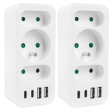 Toma de corriente x3 + 4xUSB Maclean, divisor de 3 tomas, 2xUSB A, 2xUSB C PD 20W, 1x16A + 2x6A, MCE248 F/W, 2 piezas