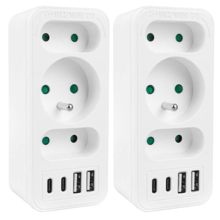 Toma de corriente x3 + 4xUSB Maclean, divisor de 3 tomas, 2xUSB A, 2xUSB C PD 20W, 1x16A + 2x6A, MCE248 F/W, 2 piezas