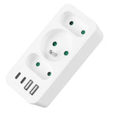 Toma de corriente x3 + 4xUSB Maclean, divisor de 3 tomas, 2xUSB A, 2xUSB C PD 20W, 1x16A + 2x6A, MCE248 F/W, 3 piezas