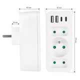 Toma de corriente x3 + 4xUSB Maclean, divisor de 3 tomas, 2xUSB A, 2xUSB C PD 20W, 1x16A + 2x6A, MCE248 F/W, 3 piezas