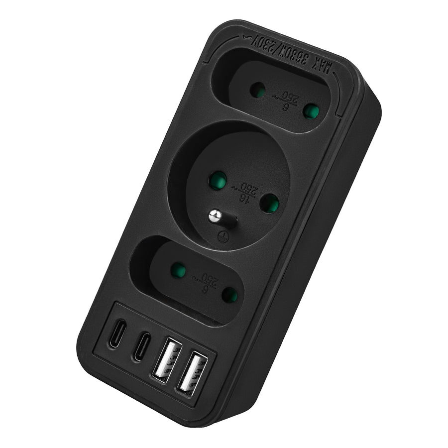 Toma de corriente x3 + 4xUSB Maclean, divisor de 3 tomas, 2xUSB A, 2xUSB C PD 20W, 1x16A + 2x6A, MCE248 F/B, 2 unidades