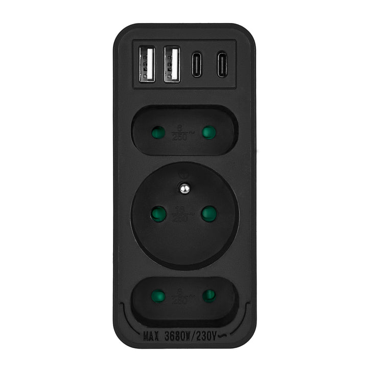 Toma de corriente x3 + 4xUSB Maclean, divisor de 3 tomas, 2xUSB A, 2xUSB C PD 20W, 1x16A + 2x6A, MCE248 F/B, 2 unidades