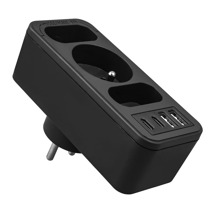 Toma de corriente x3 + 4xUSB Maclean, divisor de 3 tomas, 2xUSB A, 2xUSB C PD 20W, 1x16A + 2x6A, MCE248 F/B, 3 piezas