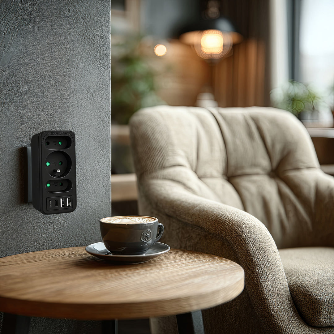 Toma de corriente x3 + 4xUSB Maclean, divisor de 3 tomas, 2xUSB A, 2xUSB C PD 20W, 1x16A + 2x6A, MCE248 F/B, 3 piezas