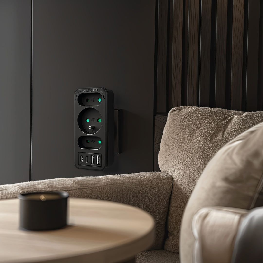 Toma de corriente x3 + 4xUSB Maclean, divisor de 3 tomas, 2xUSB A, 2xUSB C PD 20W, 1x16A + 2x6A, MCE248 F/B, 3 piezas