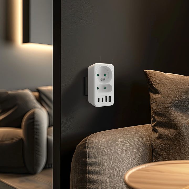 Toma de corriente Maclean x2 + 4xUSB, divisor con 2 tomas, 2xUSB A, 2xUSB C PD 20W, 1x16A + 1x6A, MCE249 F/W, 2 piezas