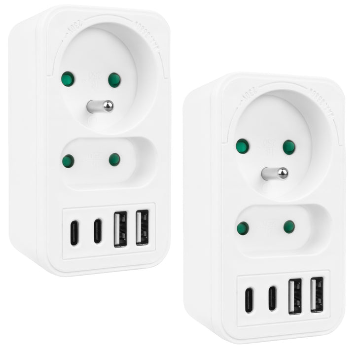 Toma de corriente Maclean x2 + 4xUSB, divisor con 2 tomas, 2xUSB A, 2xUSB C PD 20W, 1x16A + 1x6A, MCE249 F/W, 2 piezas