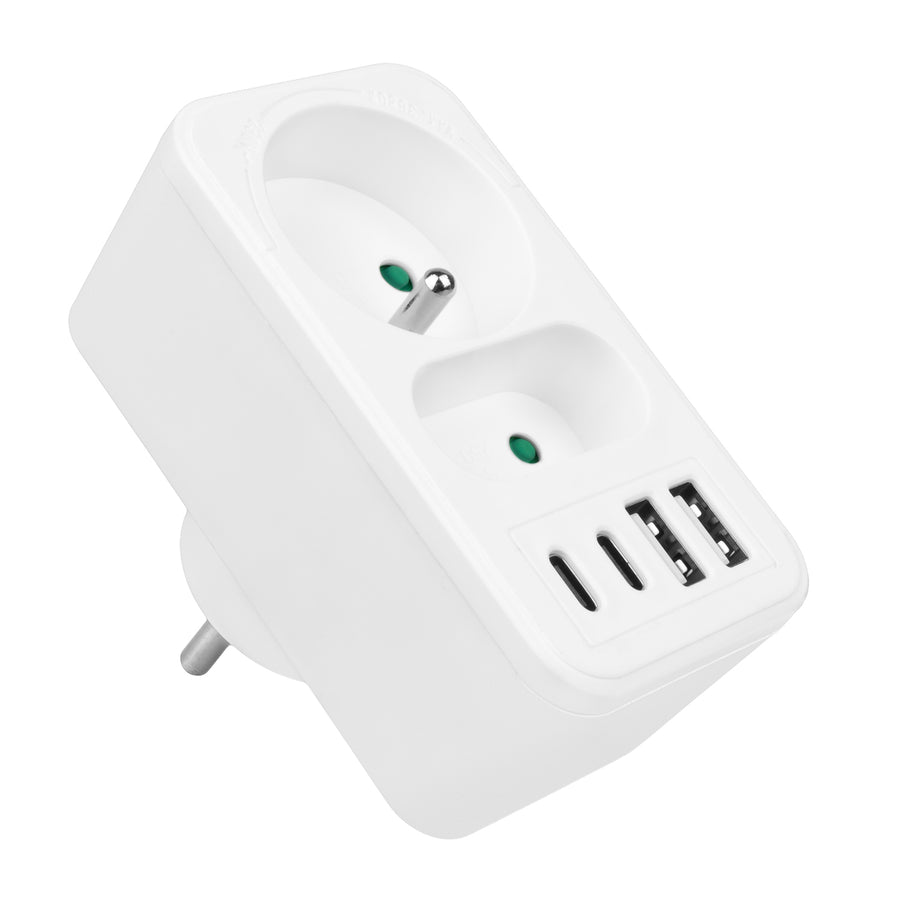Toma de corriente Maclean x2 + 4xUSB, divisor con 2 tomas, 2xUSB A, 2xUSB C PD 20W, 1x16A + 1x6A, MCE249 F/W, 3 piezas