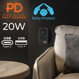 Toma de corriente Maclean x2 + 4xUSB, divisor con 2 tomas, 2xUSB A, 2xUSB C PD 20W, 1x16A + 1x6A, MCE249 F/B, 2 piezas