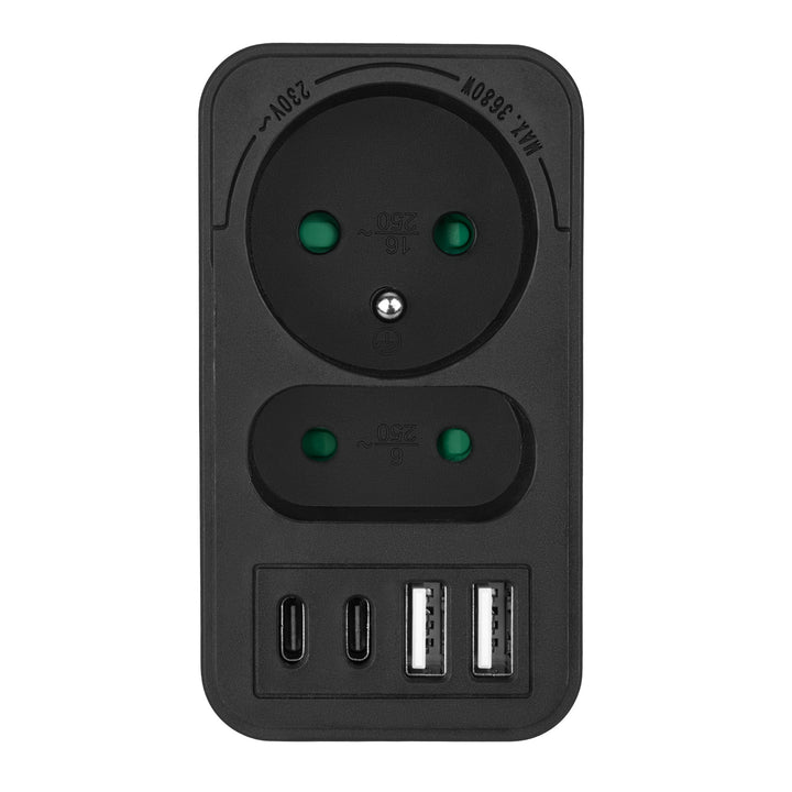 Toma de corriente Maclean x2 + 4xUSB, divisor con 2 tomas, 2xUSB A, 2xUSB C PD 20W, 1x16A + 1x6A, MCE249 F/B, 3 piezas