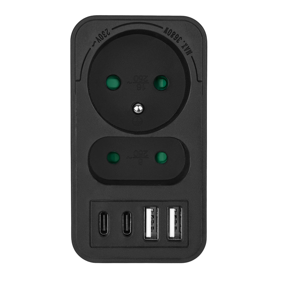 Toma de corriente Maclean x2 + 4xUSB, divisor con 2 tomas, 2xUSB A, 2xUSB C PD 20W, 1x16A + 1x6A, MCE249 F/B, 3 piezas