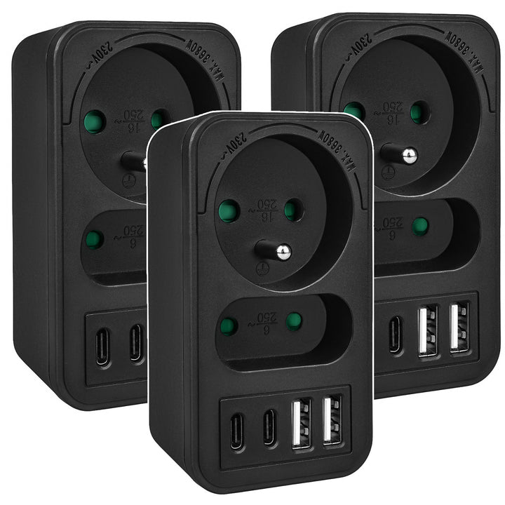 Toma de corriente Maclean x2 + 4xUSB, divisor con 2 tomas, 2xUSB A, 2xUSB C PD 20W, 1x16A + 1x6A, MCE249 F/B, 3 piezas