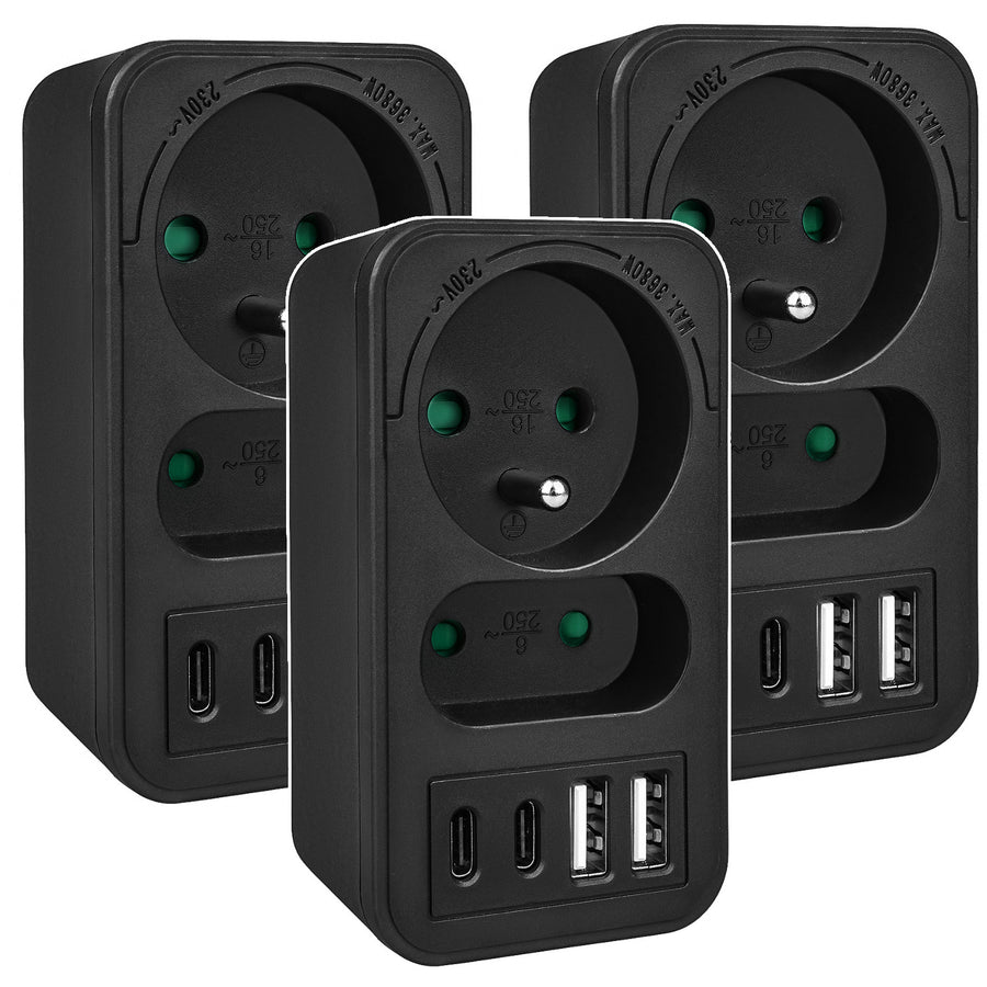 Toma de corriente Maclean x2 + 4xUSB, divisor con 2 tomas, 2xUSB A, 2xUSB C PD 20W, 1x16A + 1x6A, MCE249 F/B, 3 piezas
