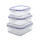Juego de 3 recipientes Practic para alimentos, capacidad 0,6, 1 y 2 l, tapas con clips