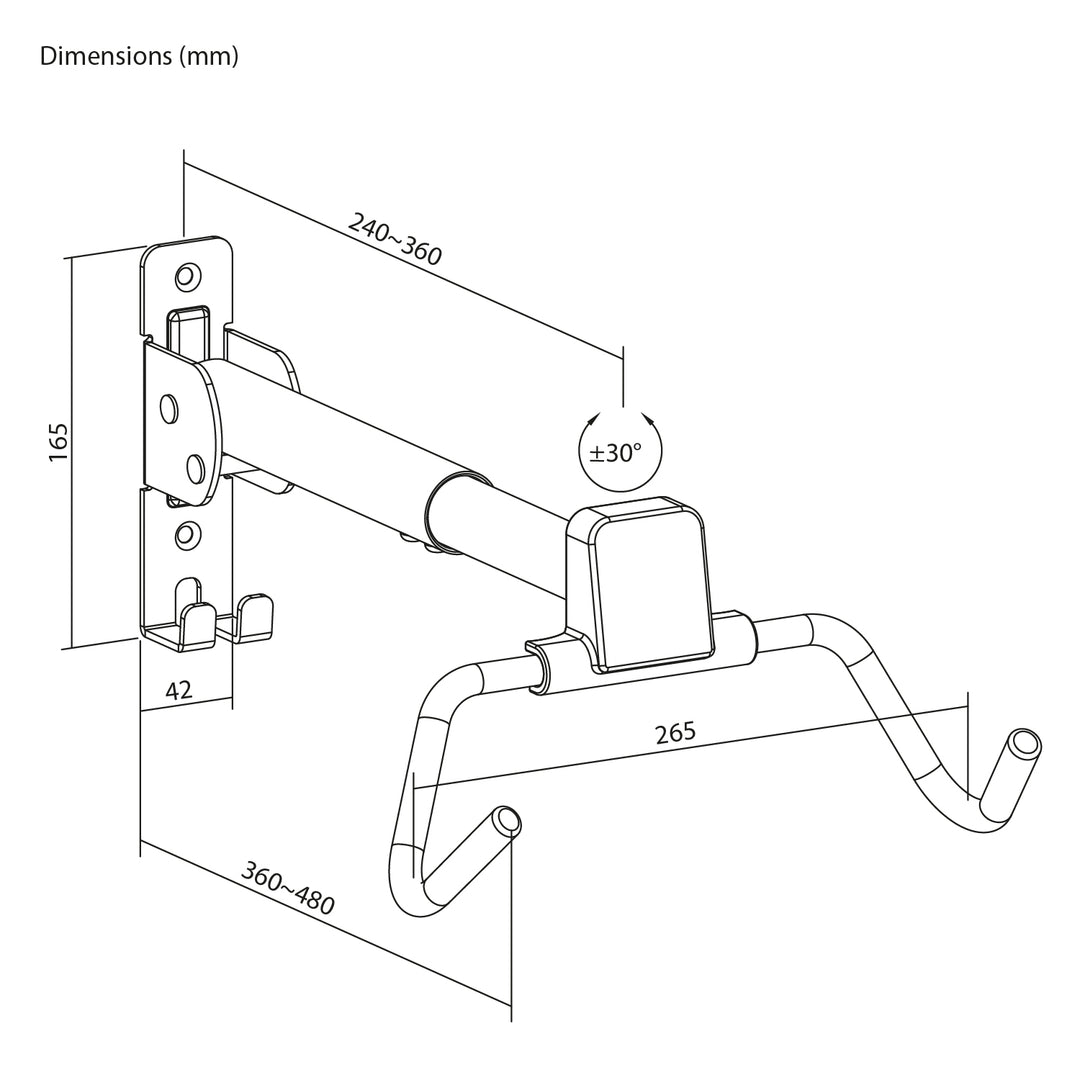 Soporte/colgador de pared para bicicletas Maclean, horizontal, acero, carga máxima de 30 kg, ángulo ajustable, MC-172