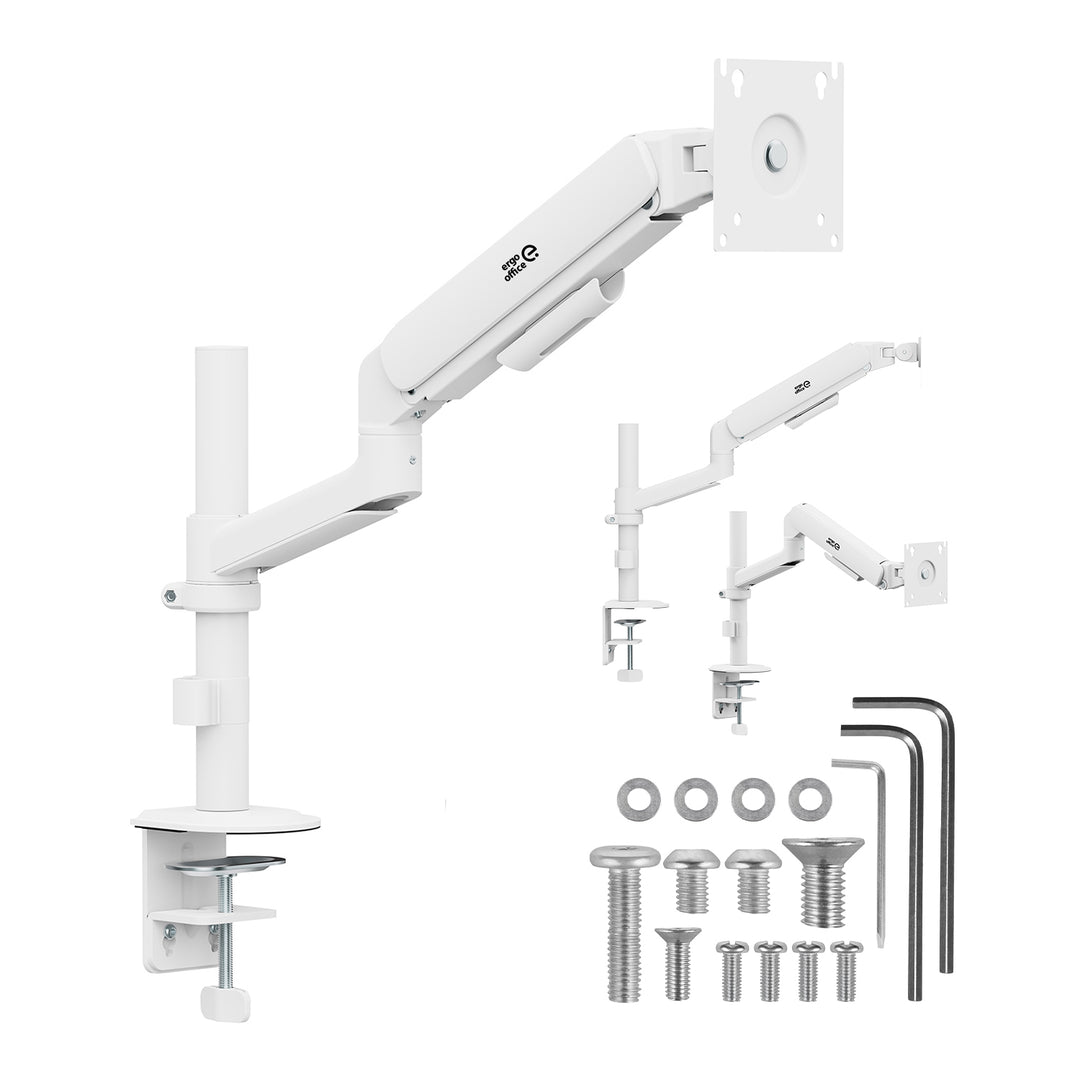 Soporte / colgador para monitor Ergo Office, resorte de gas, 17"-32", 1-10 kg, blanco mate, VESA máx. 100x100, ER-691 W