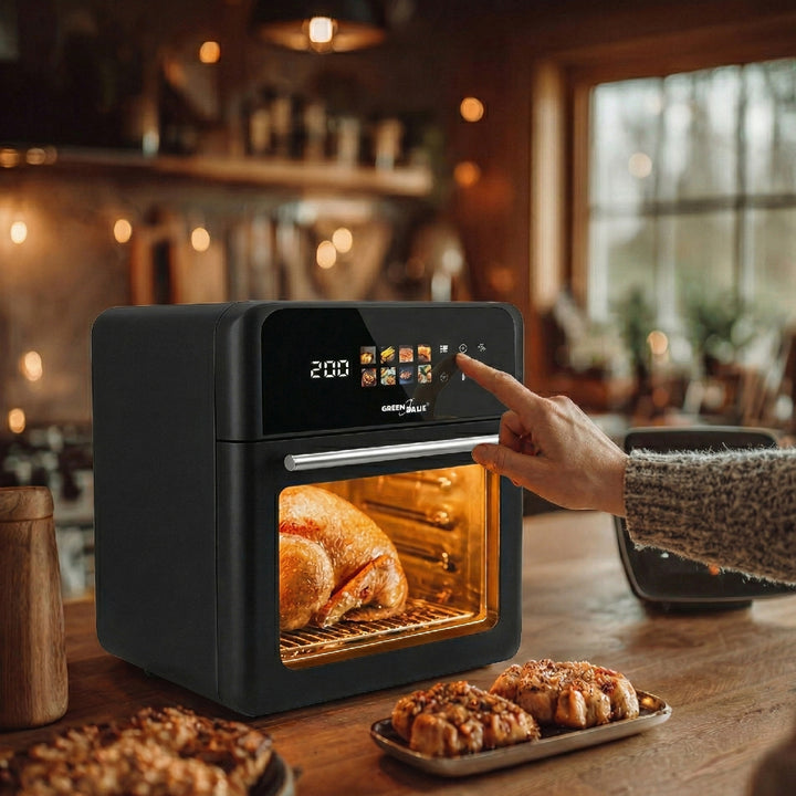 Freidora sin aceite AIR FRYER GreenBlue, potencia de 1800 W, capacidad de 10 l, 8 programas, accesorios, temporizador, GB950