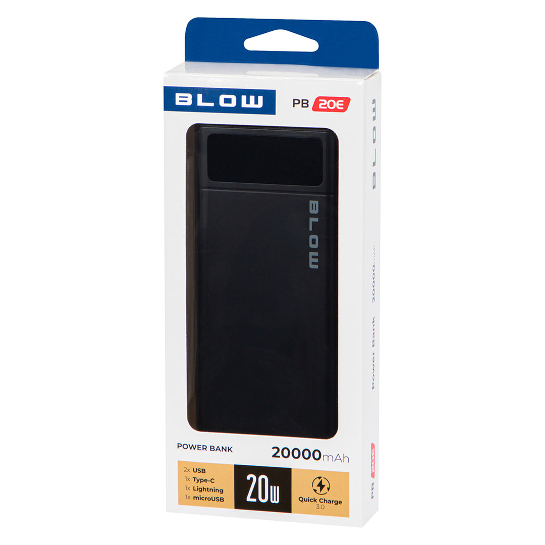 Batería externa de 20 000 mAh PB20E QC+PD 20 W + Lightning, negra, de Blow
