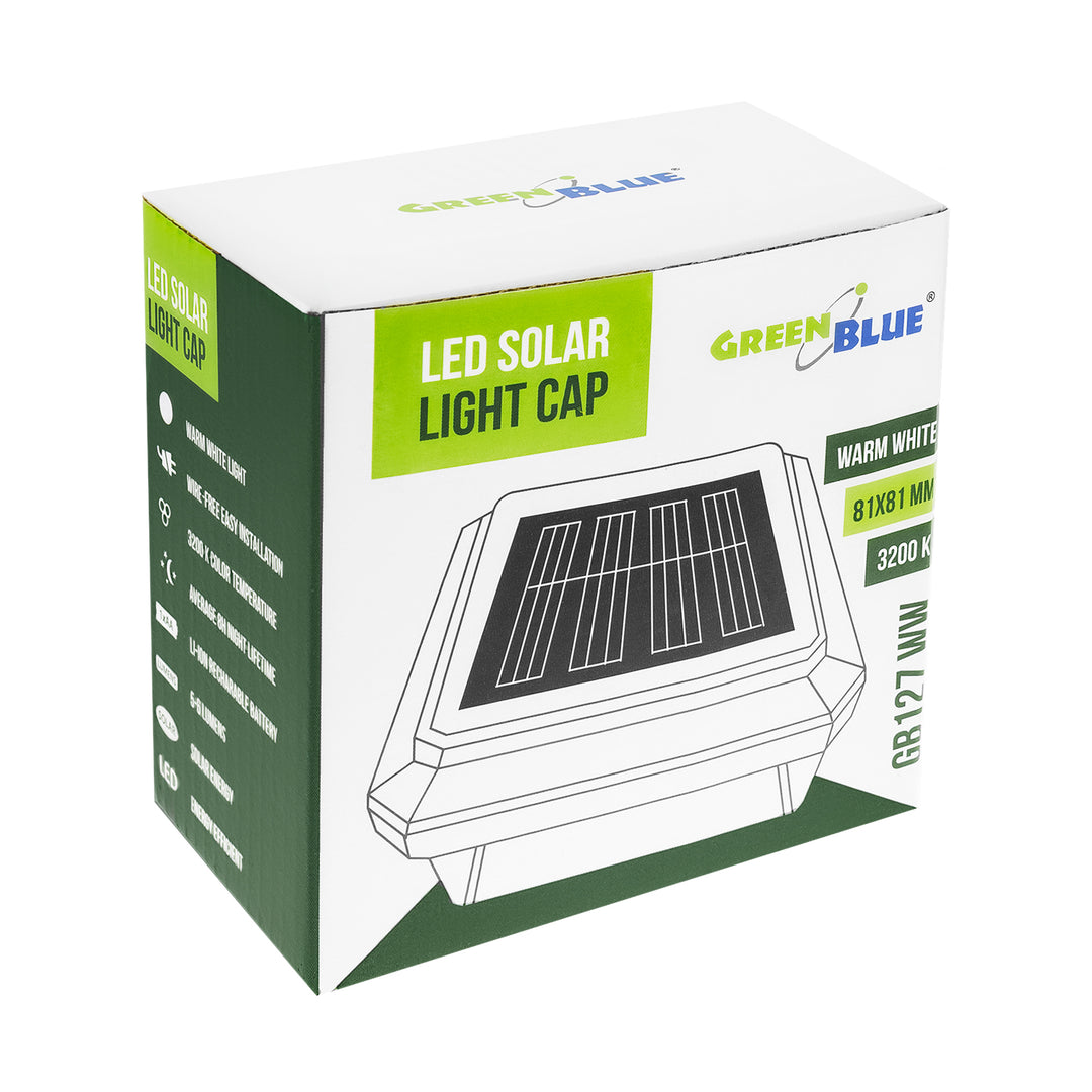 Lámpara LED solar para poste GreenBlue, 80 x 80 mm, cubierta en forma de sobre, 3200 K, GB127 WW
