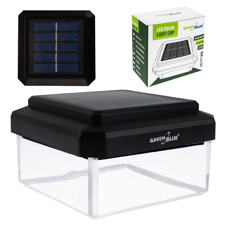 Lámpara LED solar para poste GreenBlue, 100 x 100 mm, cubierta en forma de sobre, 3200 K, GB128 WW